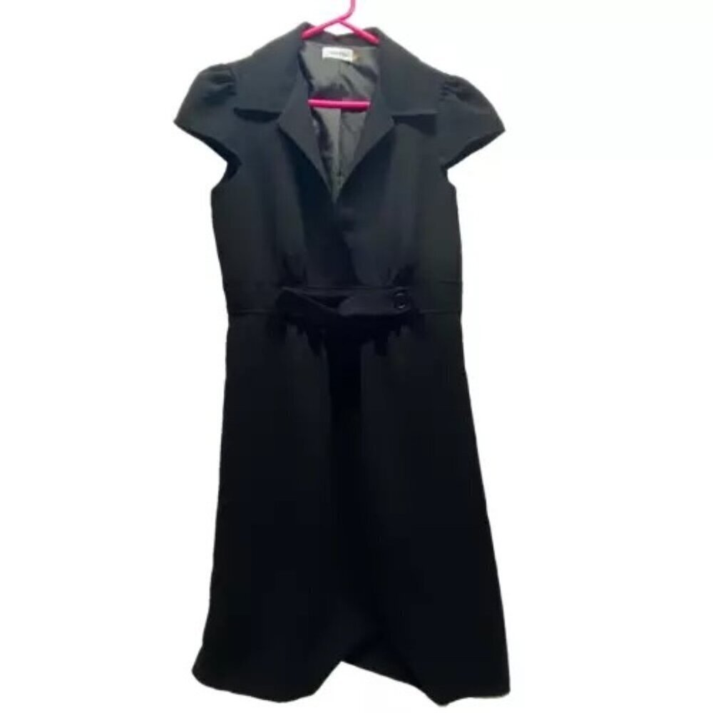 Calvin Klein Women's Classic Career Dress Black Sz 10 Belt Collar Business‎ Wear